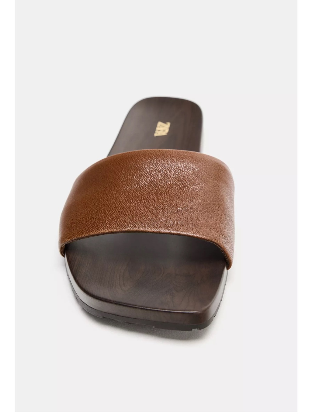 Zara Soft Leather Flat Slide Sandals Brown Nwt